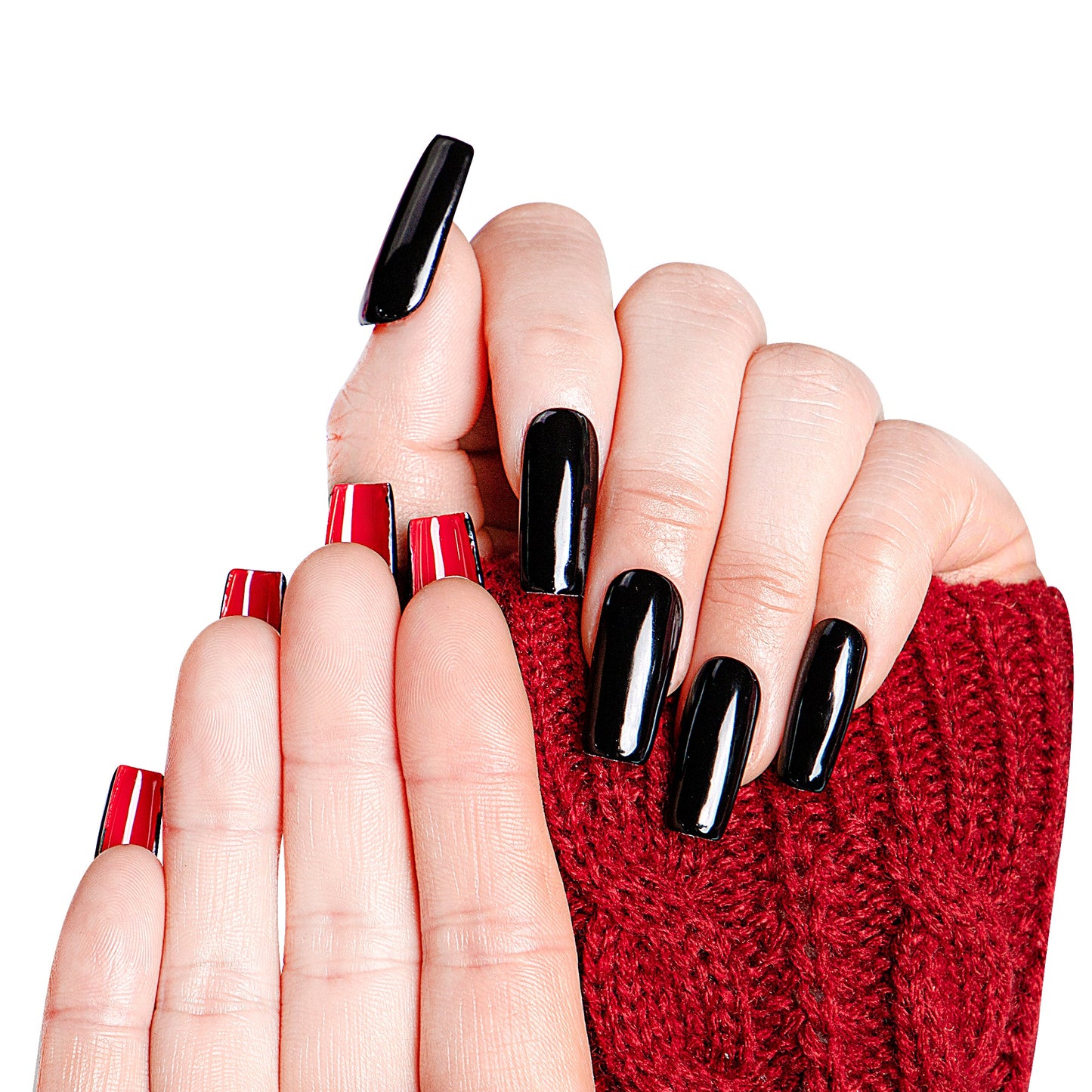 Red Sole Black and Red Handmade Nails H22