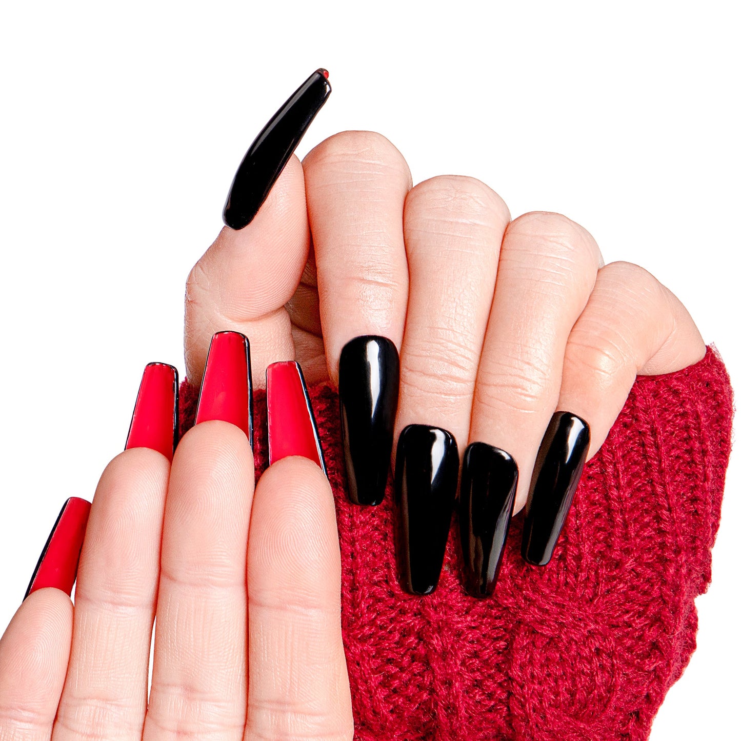 Red Sole Black and Red Handmade Nails H22