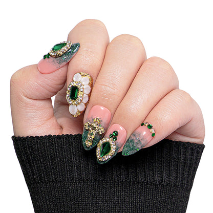 Green Enamel Handmade Nails H235