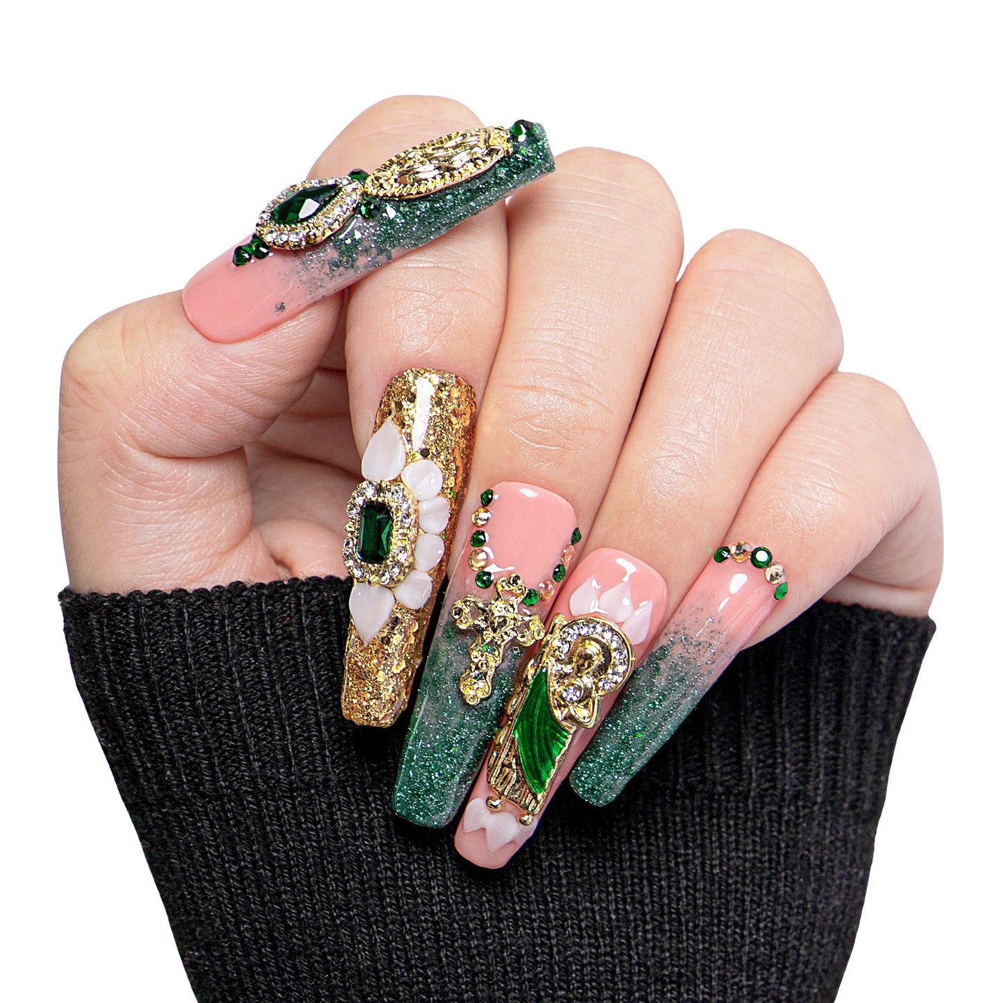 Green Enamel Handmade Nails H235