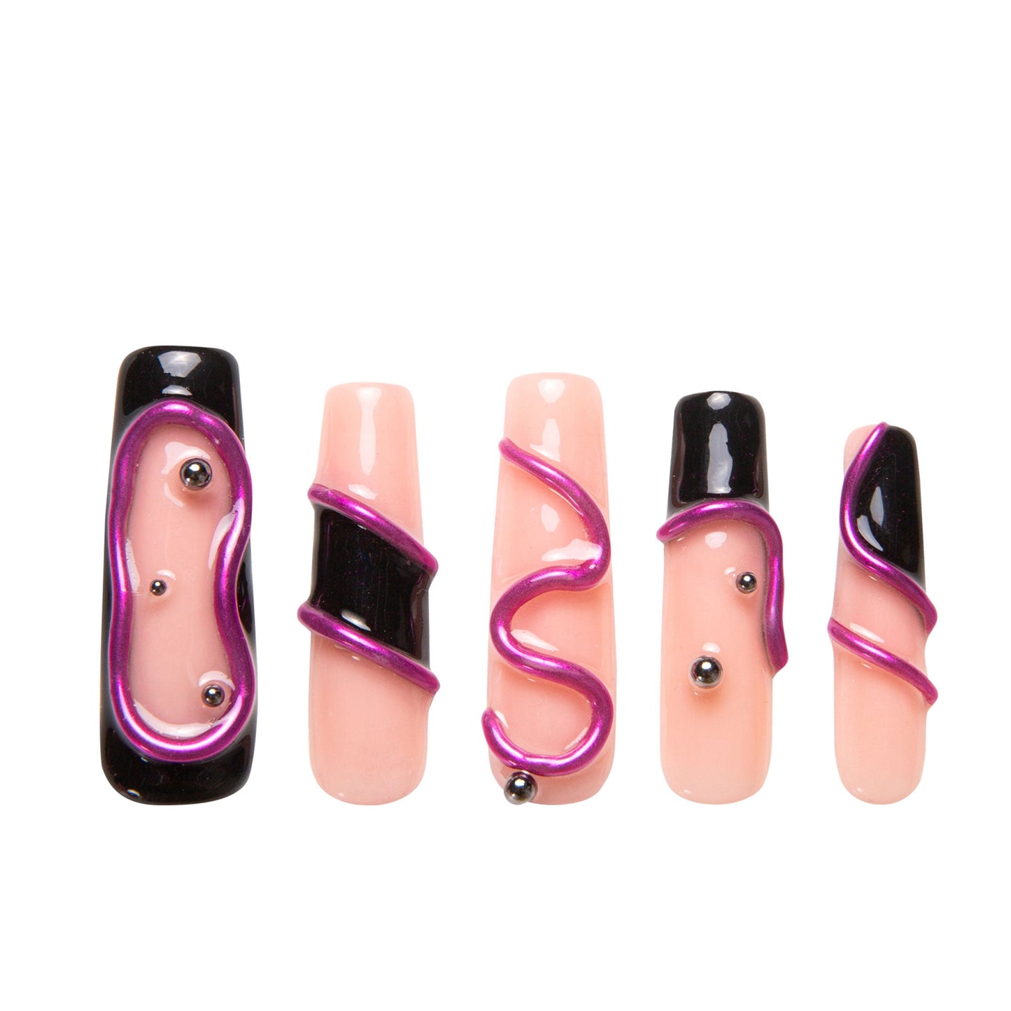 Black Pink Handmade Nails H236