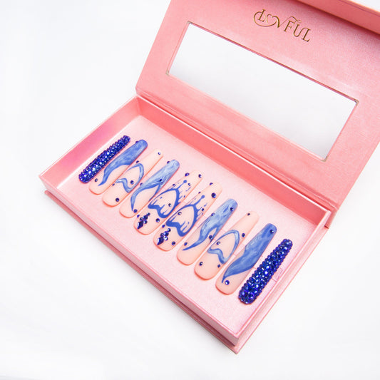 Sapphire Romance Handmade Nails H249