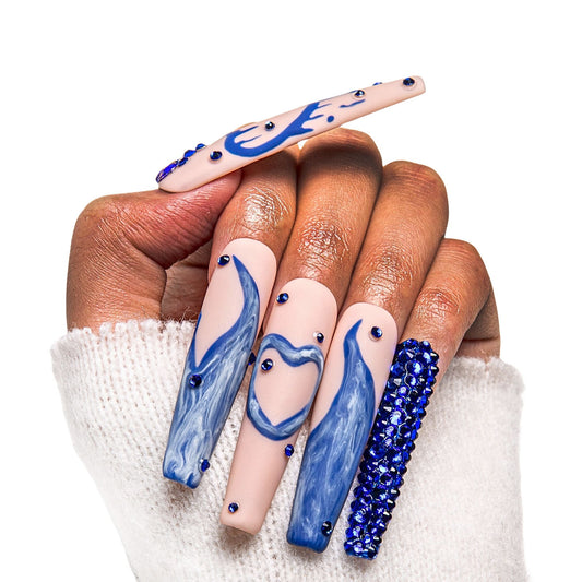 Sapphire Romance Handmade Nails H249