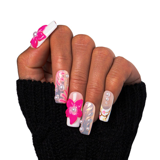 Hawaiian Orchid Handmade Nails H264