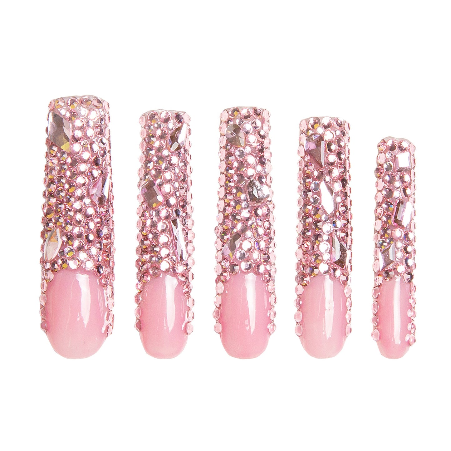 Pink French Tip Rhinestone Handmade Nails H27