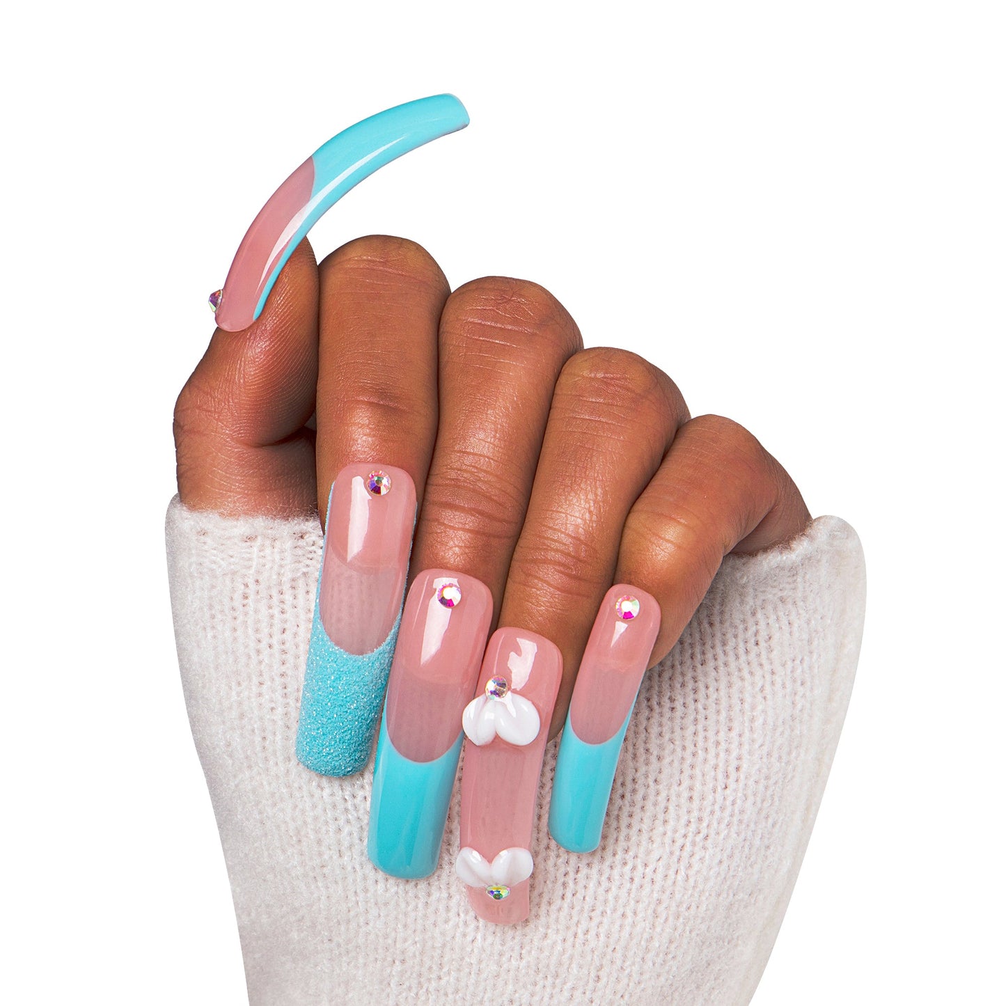 Ocean Kissed Blue French Tip Handmade Nails H274