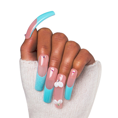 Ocean Kissed Blue French Tip Handmade Nails H274