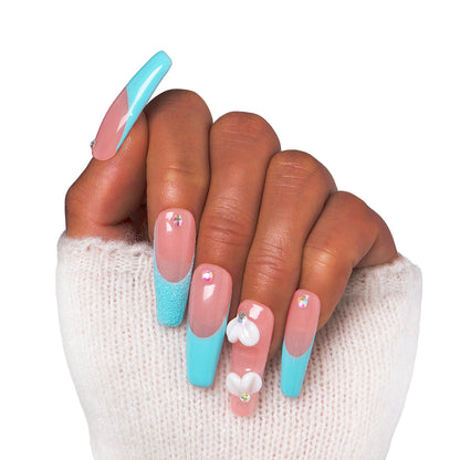 Ocean Kissed Blue French Tip Handmade Nails H274