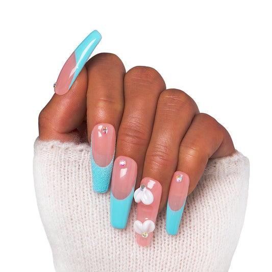 Ocean Kissed Blue French Tip Handmade Nails H274