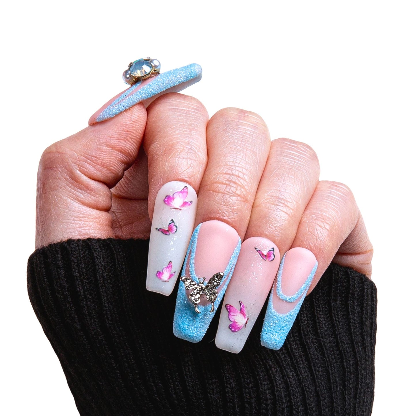 Sky Dance French Tip Handmade Nails H282