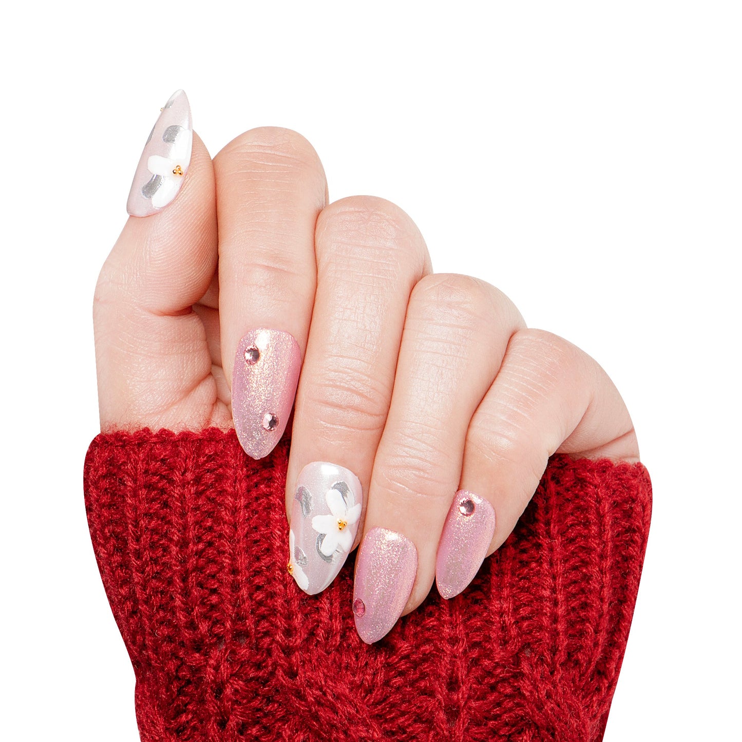 Flower in Snow Handmade Nails H284