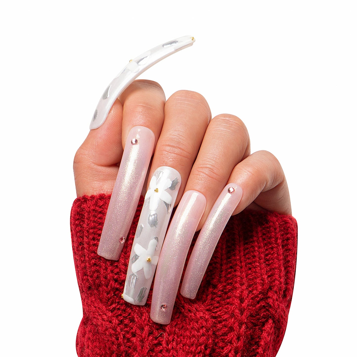 Flower in Snow Handmade Nails H284