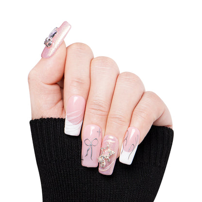 Dazzling Star French Tip Handmade Nails H294