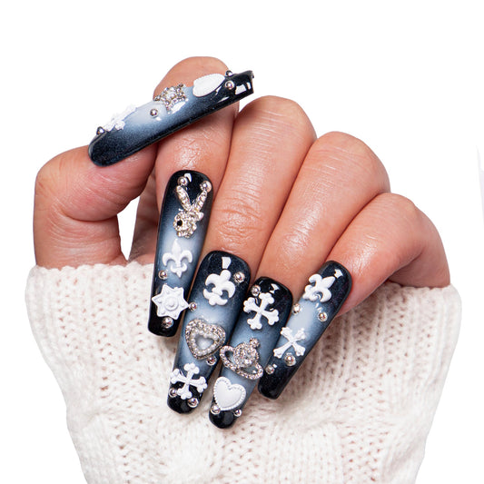Grey Atomic Handmade Nails H297
