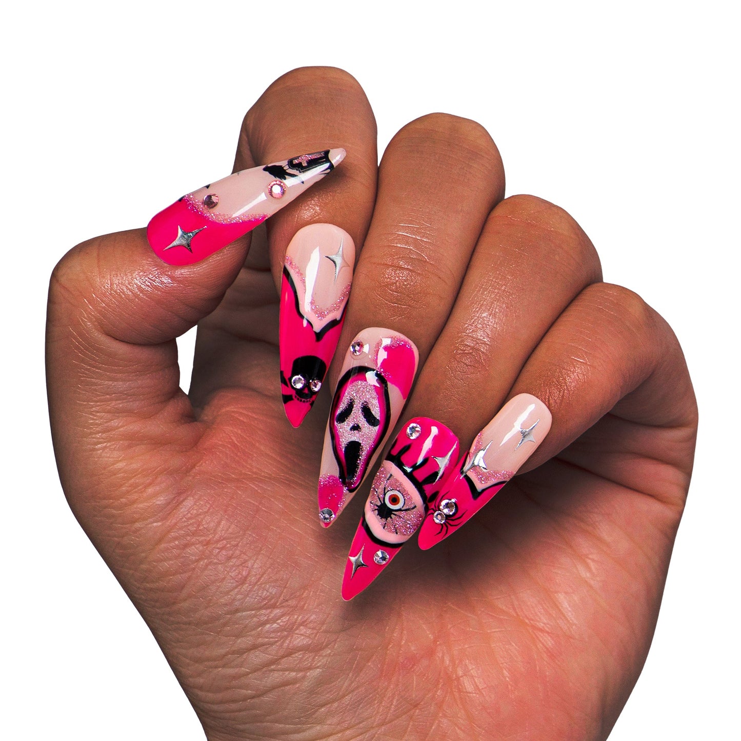 Pink Scream Handmade Nails GLOW IN THE DARK H338