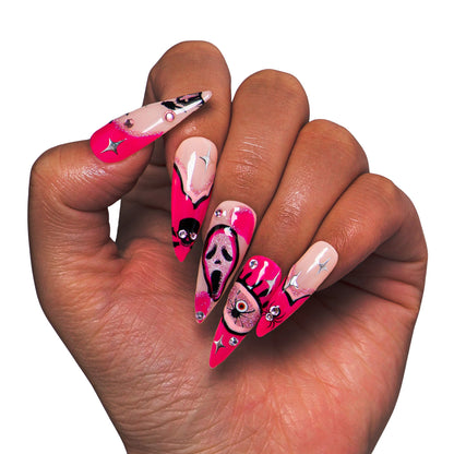 Pink Scream Handmade Nails GLOW IN THE DARK H338