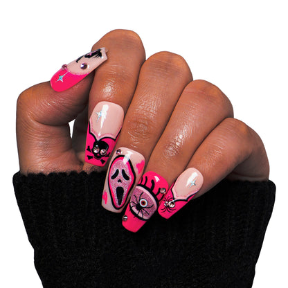 Pink Scream Handmade Nails GLOW IN THE DARK H338