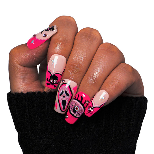 Pink Scream Handmade Nails GLOW IN THE DARK H338