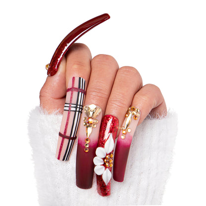 Crimson Charm Handmade Nails H345