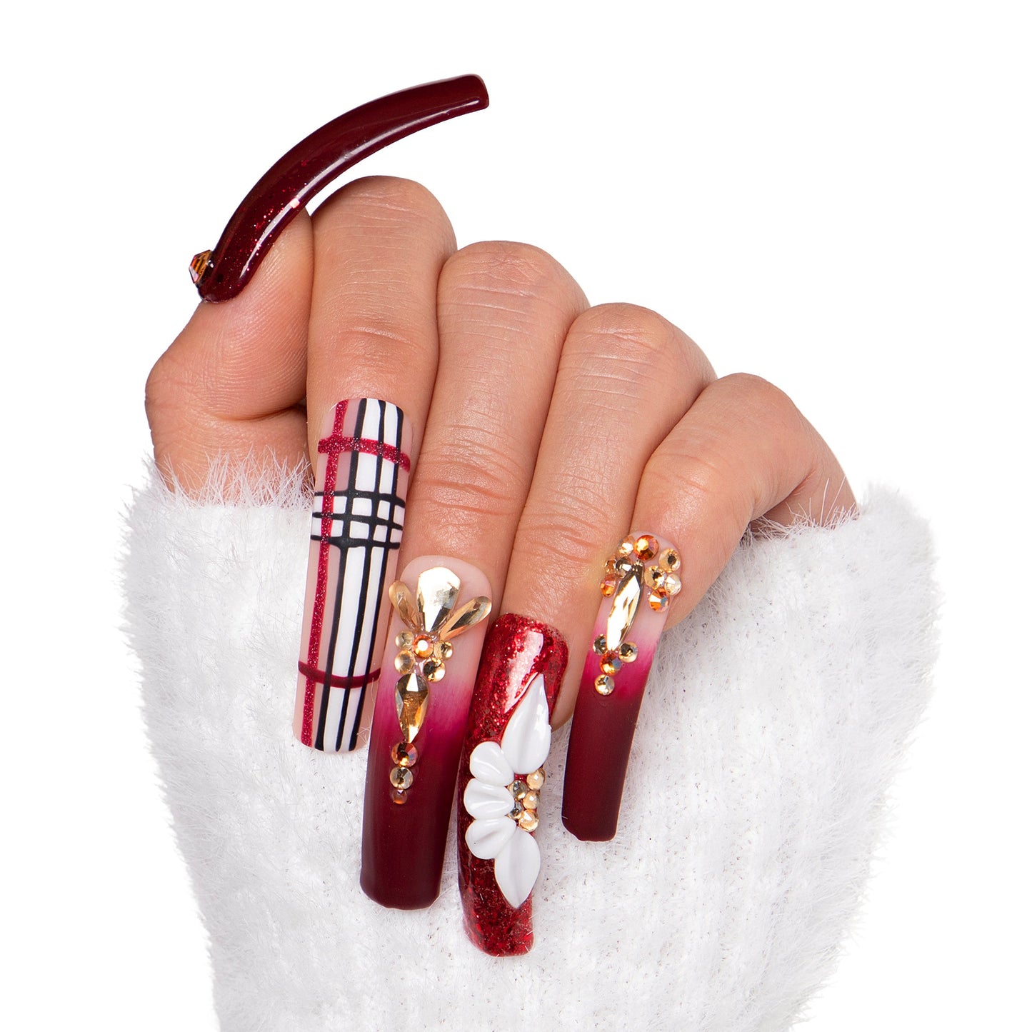 Crimson Charm Handmade Nails H345