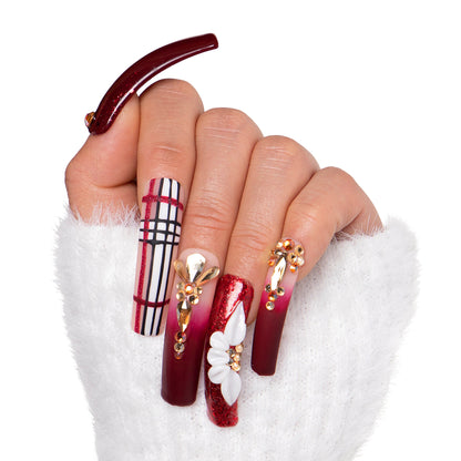 Crimson Charm Handmade Nails H345