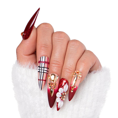 Crimson Charm Handmade Nails H345