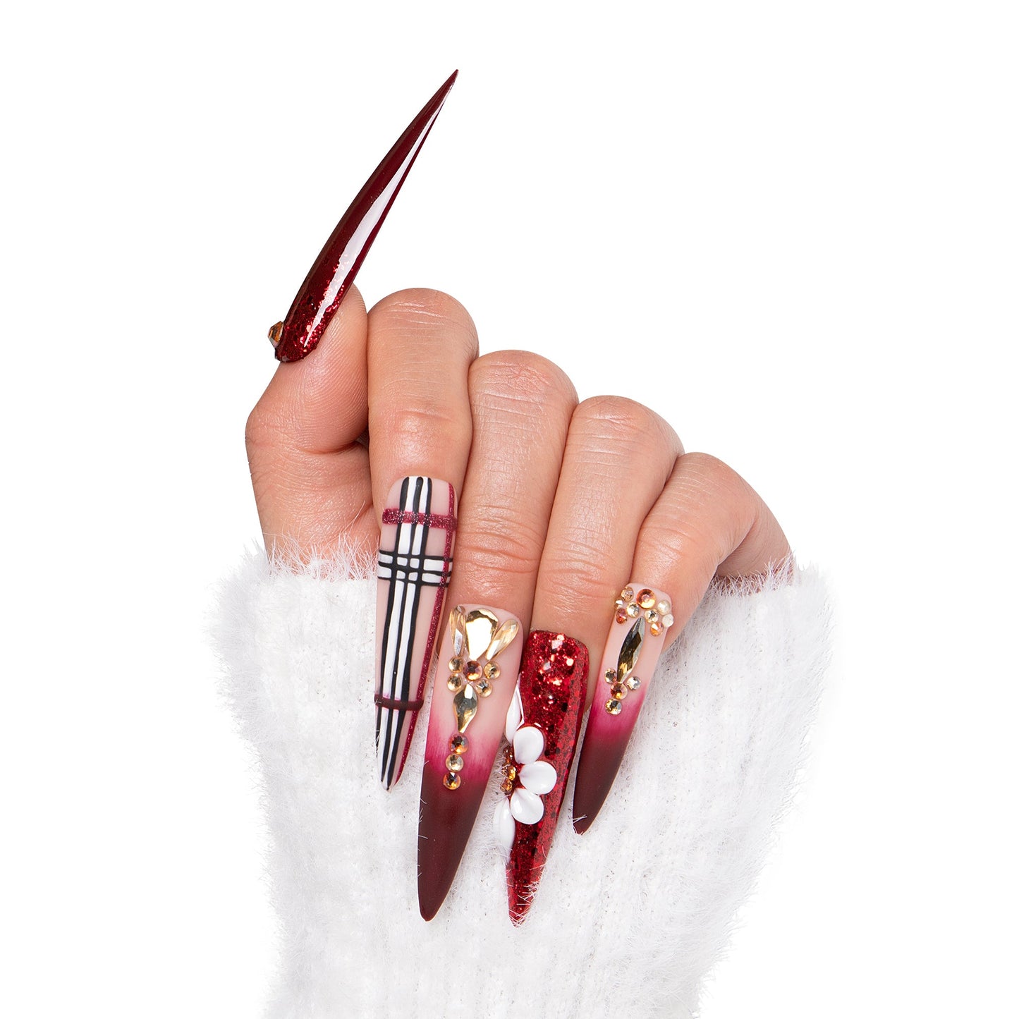 Crimson Charm Handmade Nails H345