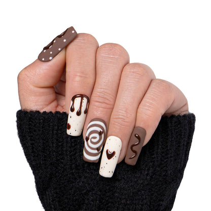 Cocoa Swirls Handmade Nails H369
