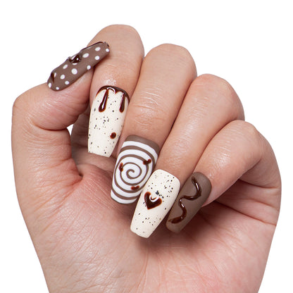 Cocoa Swirls Handmade Nails H369