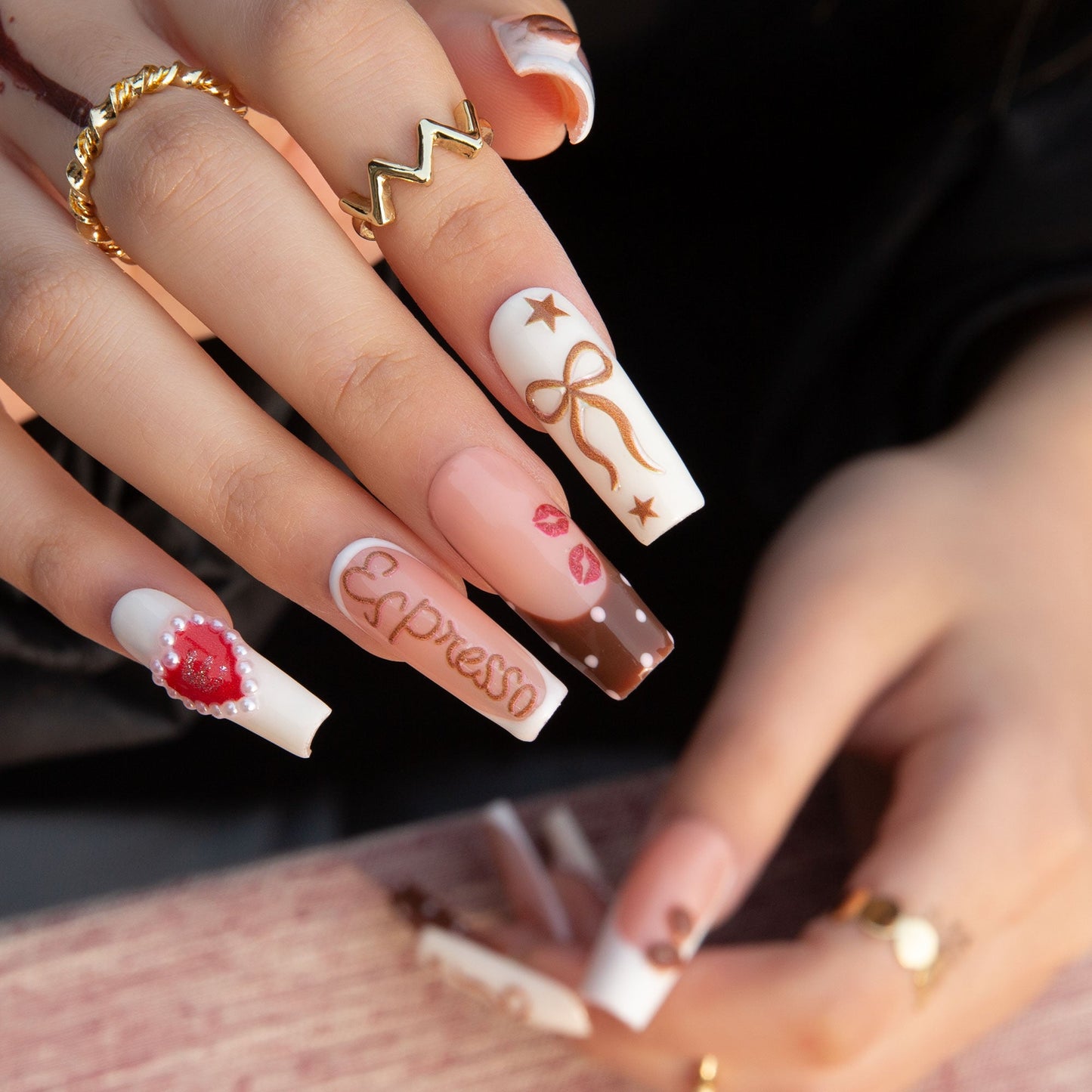 Sabrina¡¯s Brown Sugar Shakin Espresso Handmade Nails H436