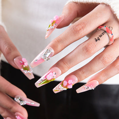 Blushing Tulips Handmade Nails H459