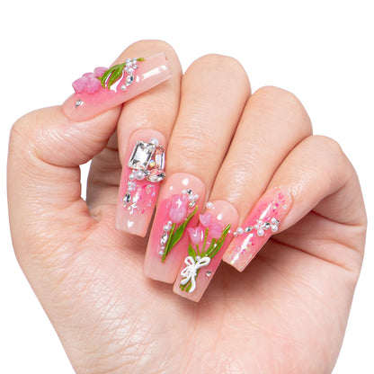 Blushing Tulips Handmade Nails H459