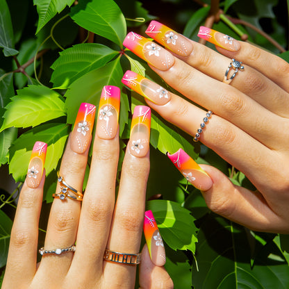 Sunset Bloom Handmade Nails H541