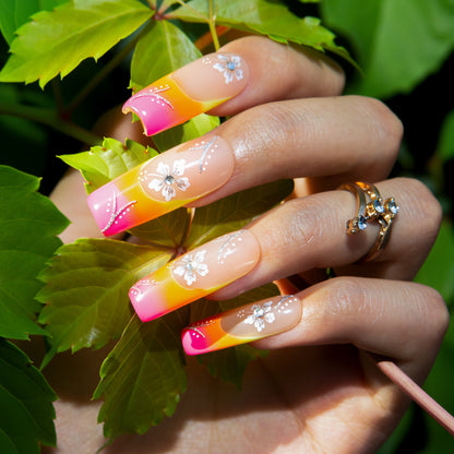 Sunset Bloom Handmade Nails H541
