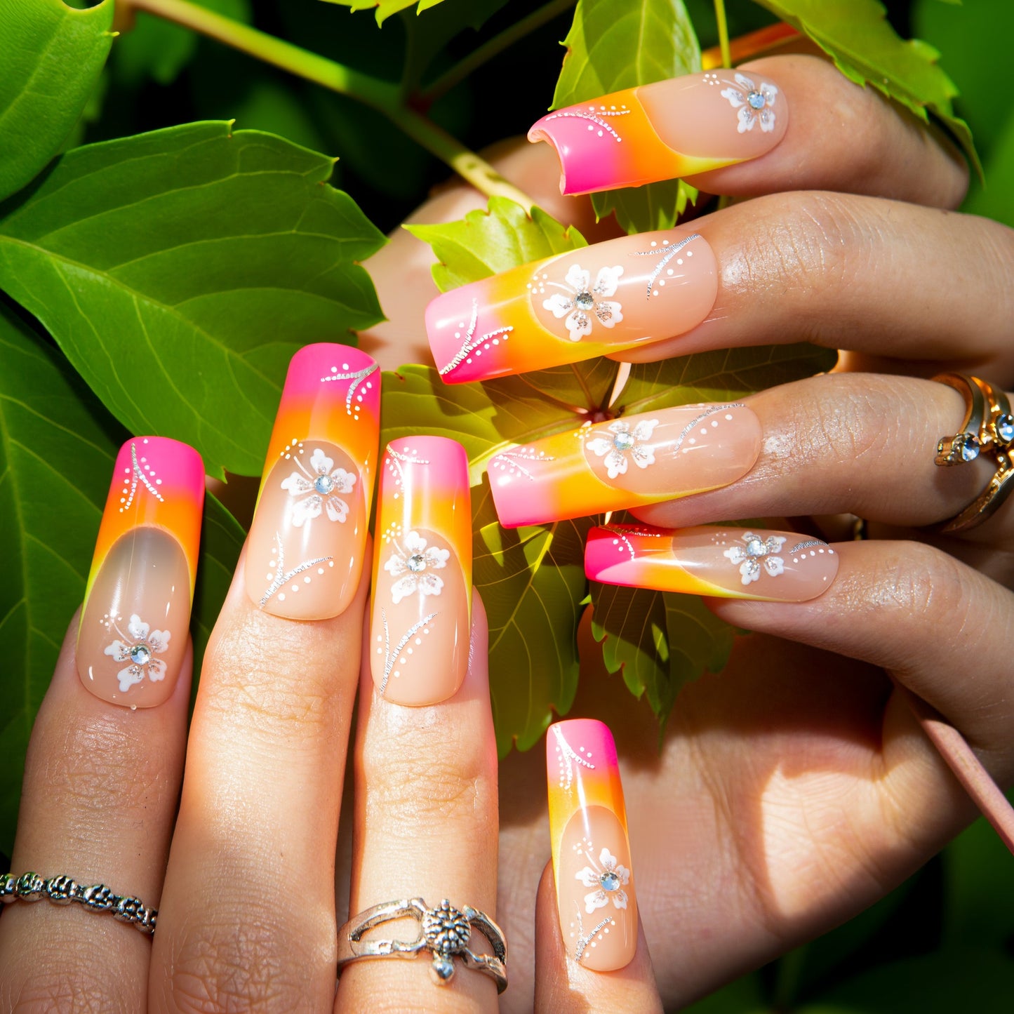 Sunset Bloom Handmade Nails H541