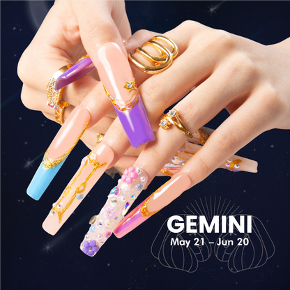 Gemini in Full Bloom Handmade Nails H587