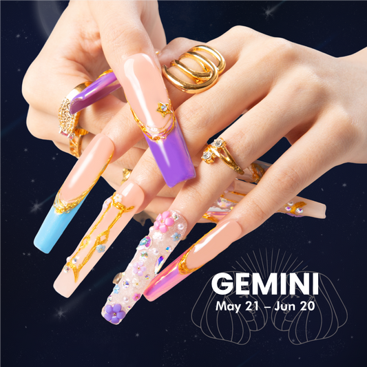 Gemini in Full Bloom Handmade Nails H587
