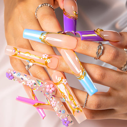 Gemini in Full Bloom Handmade Nails H587