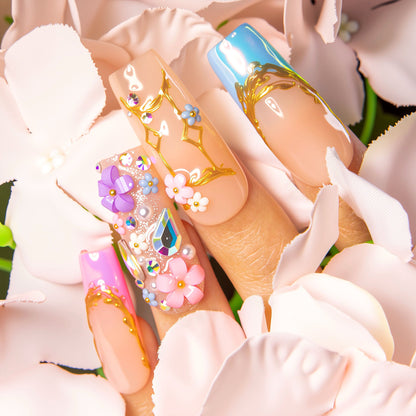 Gemini in Full Bloom Handmade Nails H587
