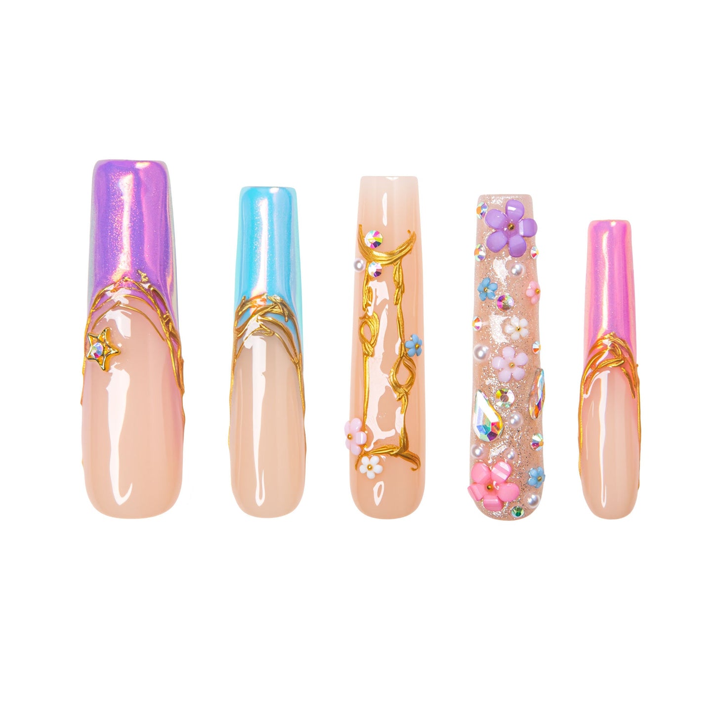 Gemini in Full Bloom Handmade Nails H587