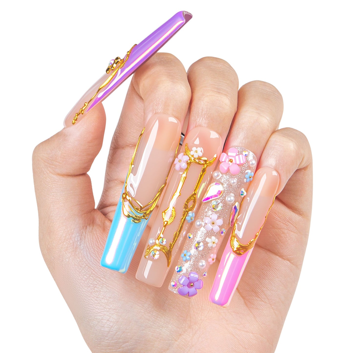 Gemini in Full Bloom Handmade Nails H587