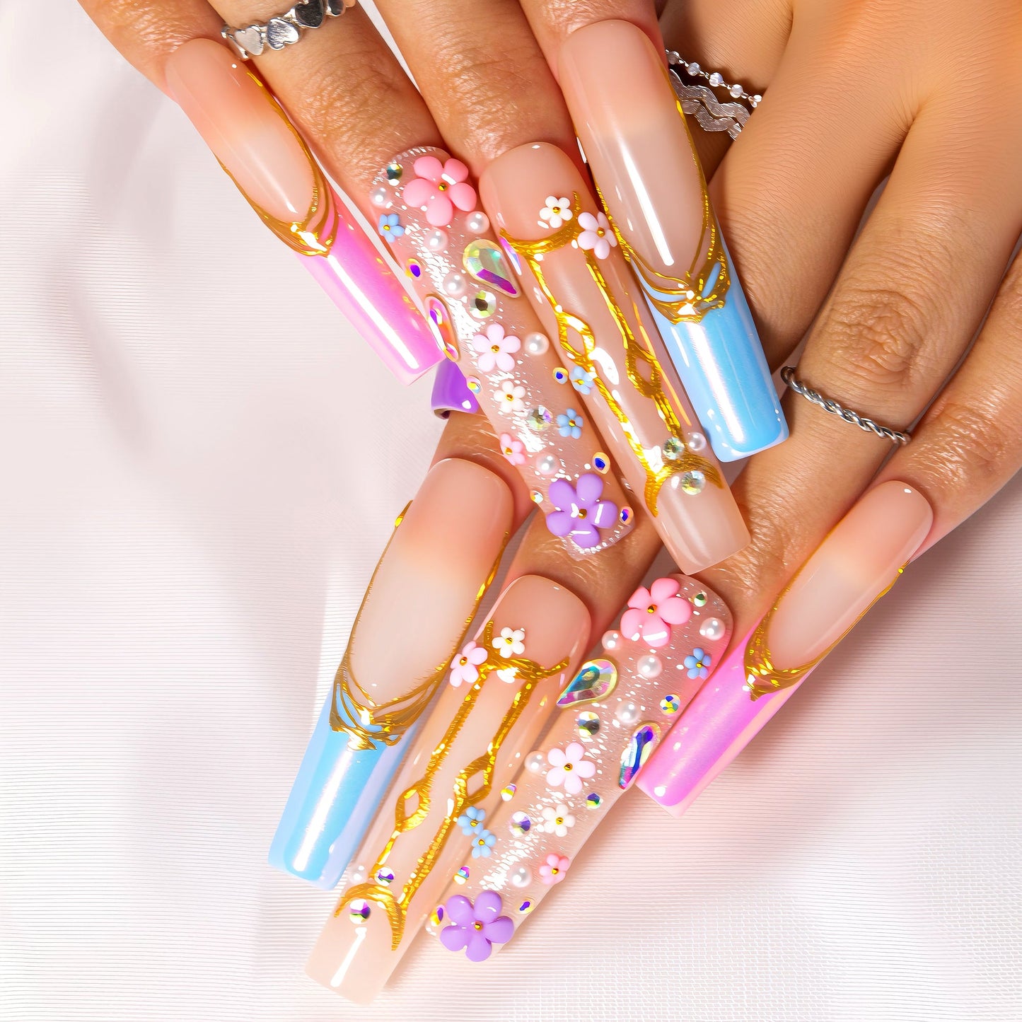 Gemini in Full Bloom Handmade Nails H587