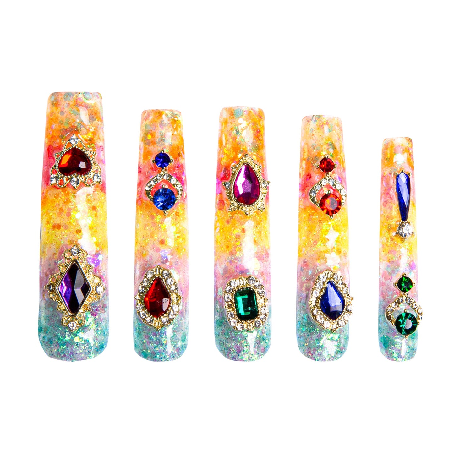 Coral Dream Rhinestone Handmade Nails H59