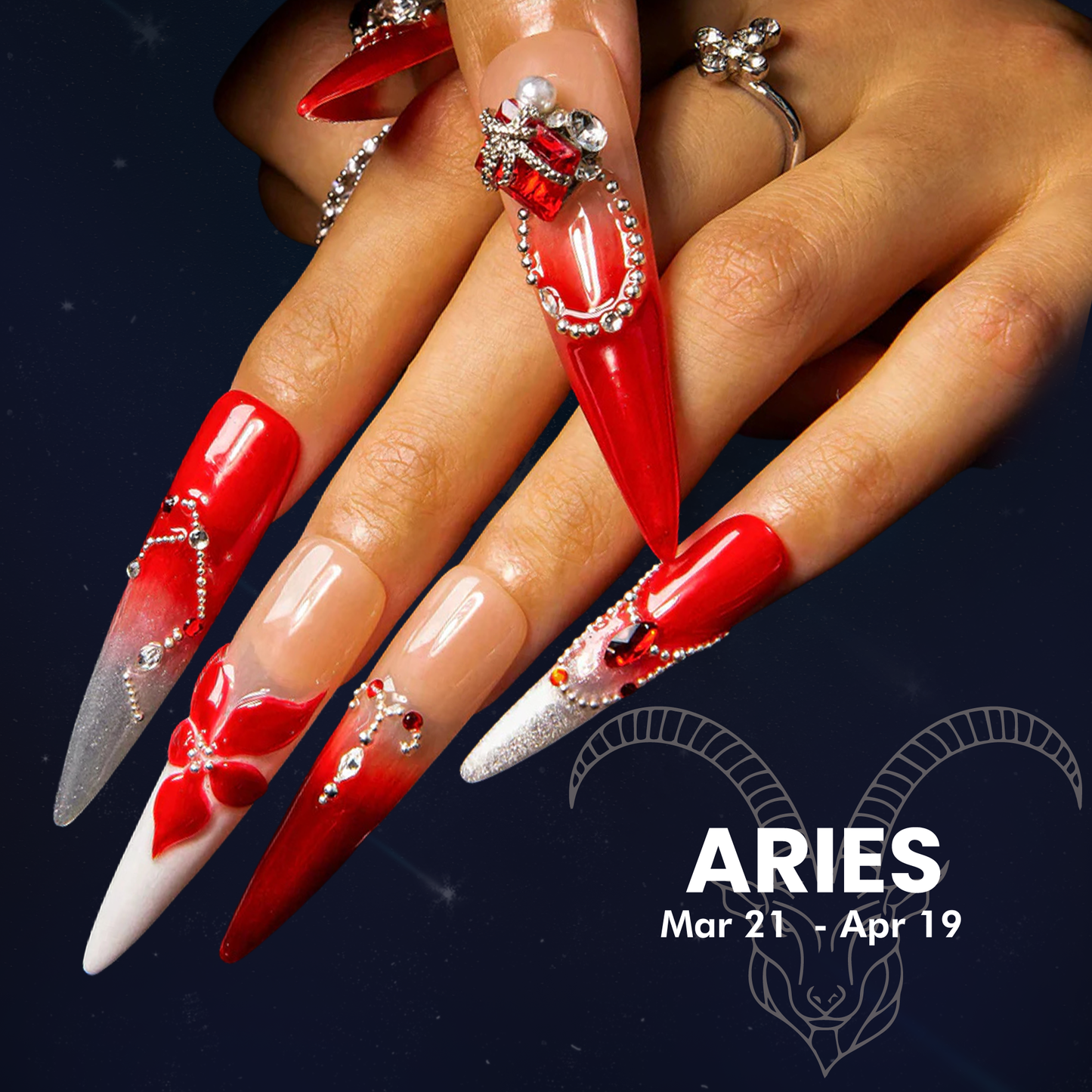 She’s an Aries, Babe Handmade Nails H595