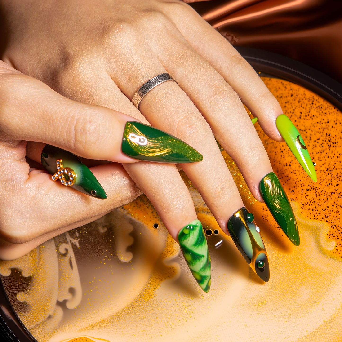 Taurus in Retrograde Handmade Nails H598