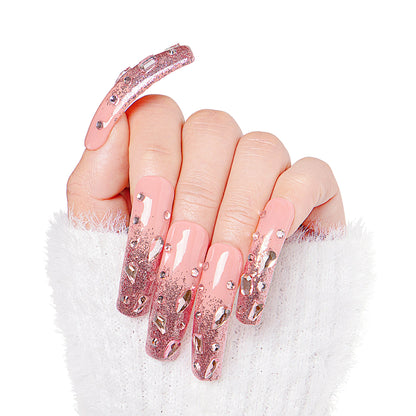 Pink Glitter Handmade Nails H60