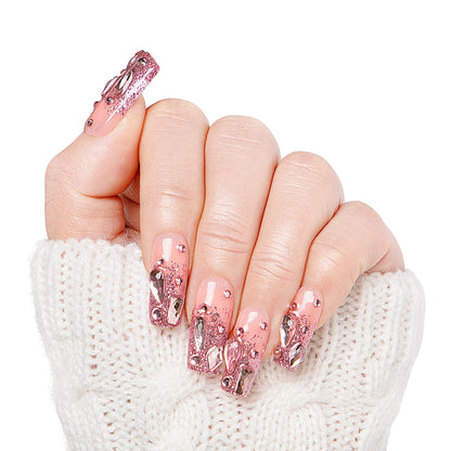 Pink Glitter Handmade Nails H60