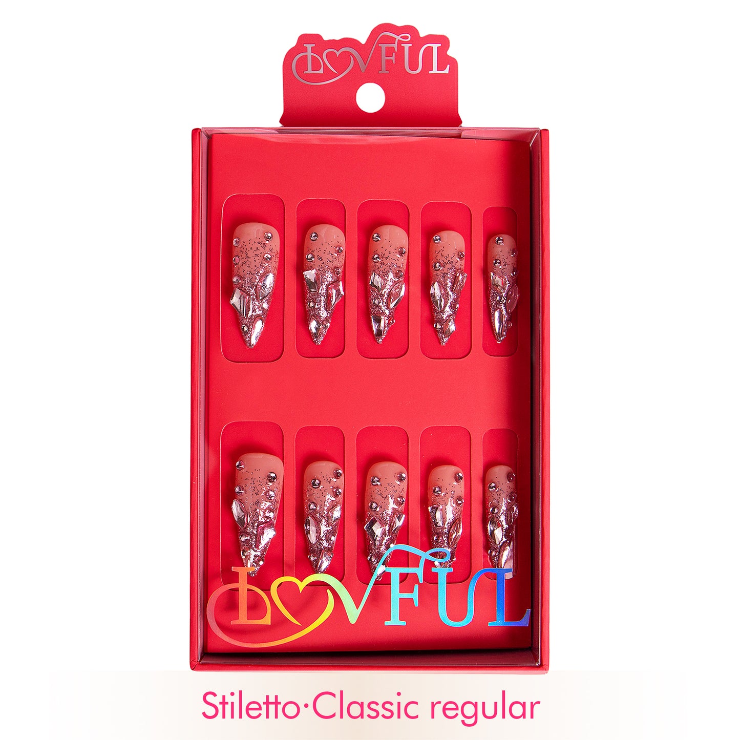 Pink Glitter Handmade Nails H60