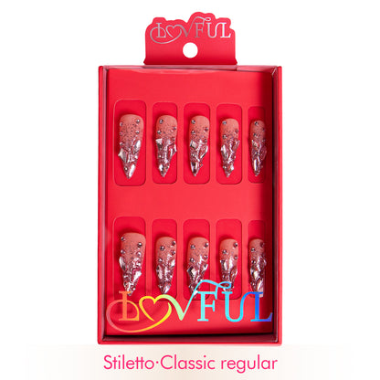 Pink Glitter Handmade Nails H60