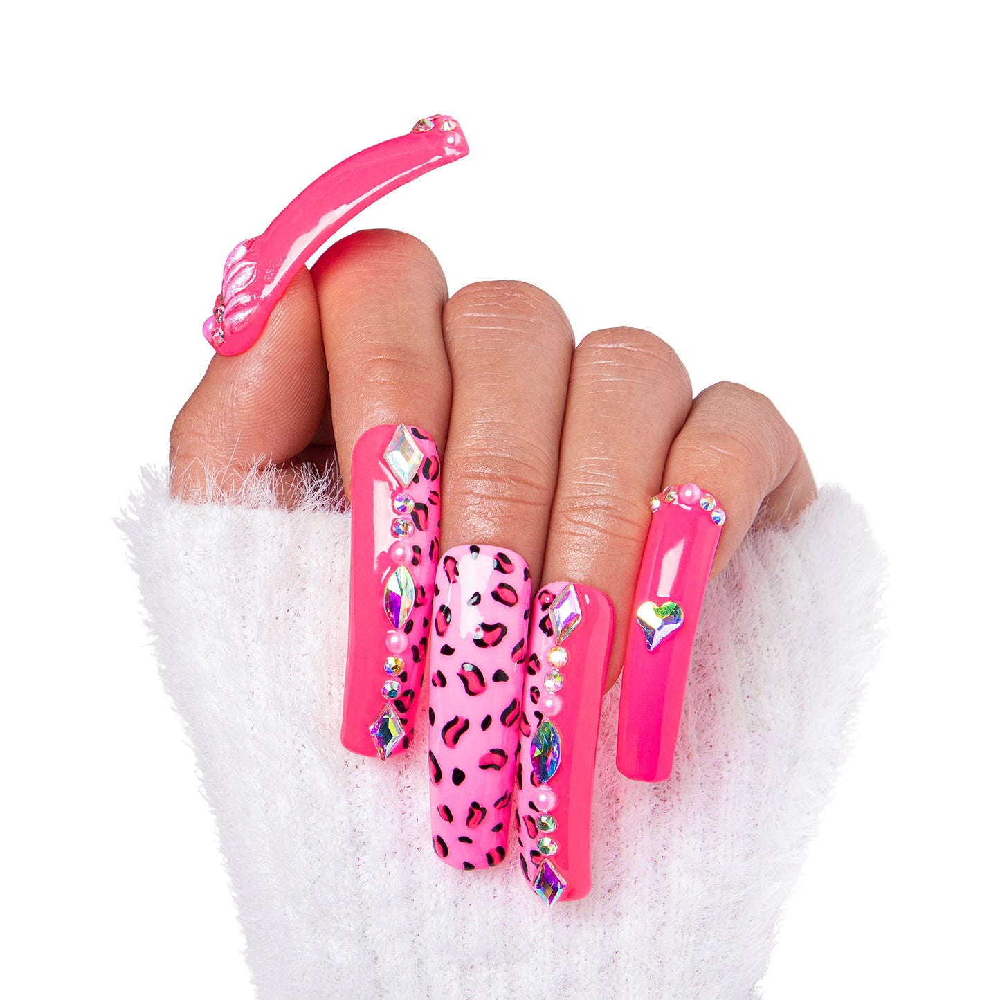 Pink Leopard Handmade Nails H64